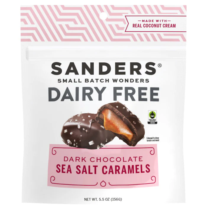 Sanders Candy - Dairy Free Fair Trade Dark Chocolate Caramel 5.5 oz Pouch