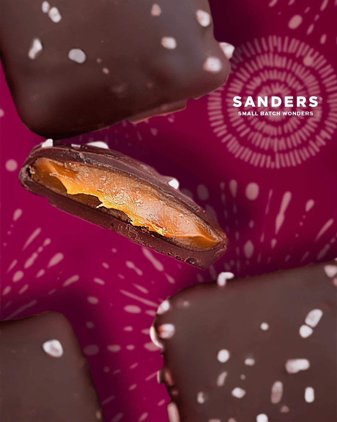 Sanders Candy - Dark Chocolate Sea Salt Caramel Thins Tub 18 oz. - Image 2